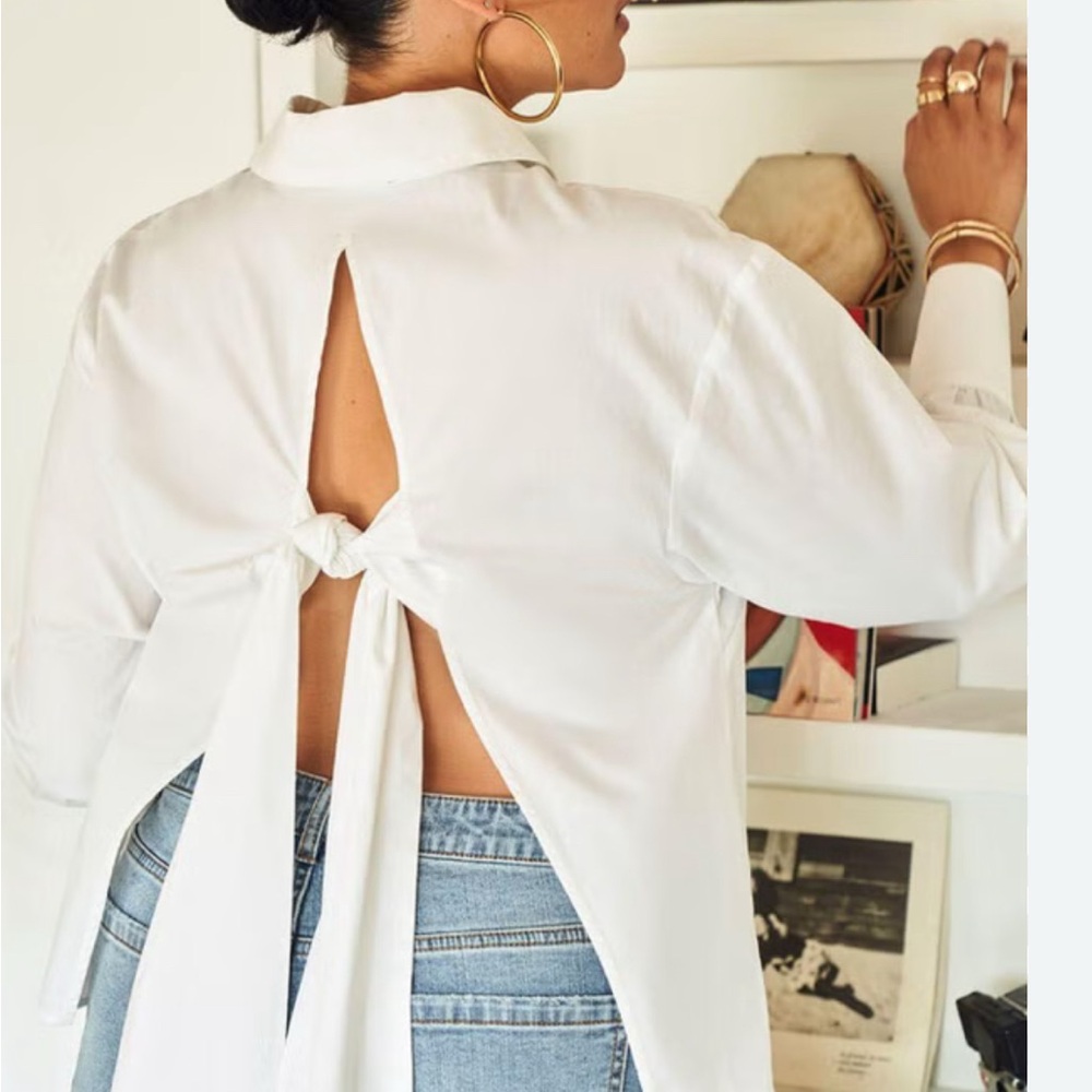 Eloquii White Button Down Shirt with Back Tie Detail